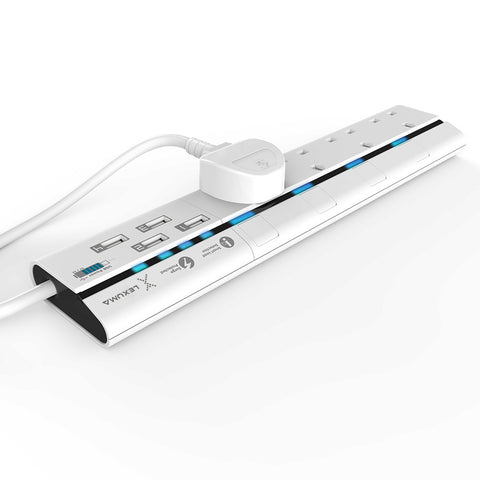 Lexuma XStrip XPS-S1440 4 socket Gang Surge Protected Power Strip with Smart IC USB Charging Ports universal power strip best smart argos travel extension lead 6 socket energy saving plug energy saving best energy saving worth it stand by electricity smart strip homekit strip lgc3 smartthings argos travel power strip vs extension cord