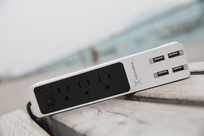 LexumaTEC XStrip PLUS:  3 - Gang US 15A Socket Power Strip with 4 USB Charging Ports