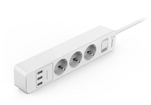 Lexuma XStrip:  EU Surge Protected Power Strip with 3 USB Charging Ports